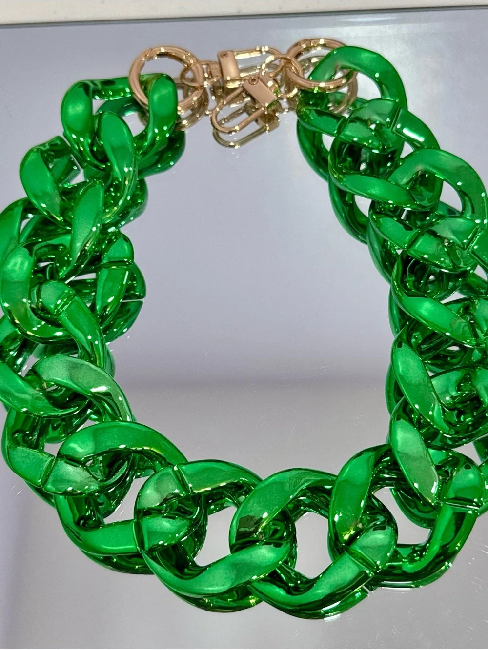 New Metallic Green Bag Chain 18 inches  with Gold Hardware